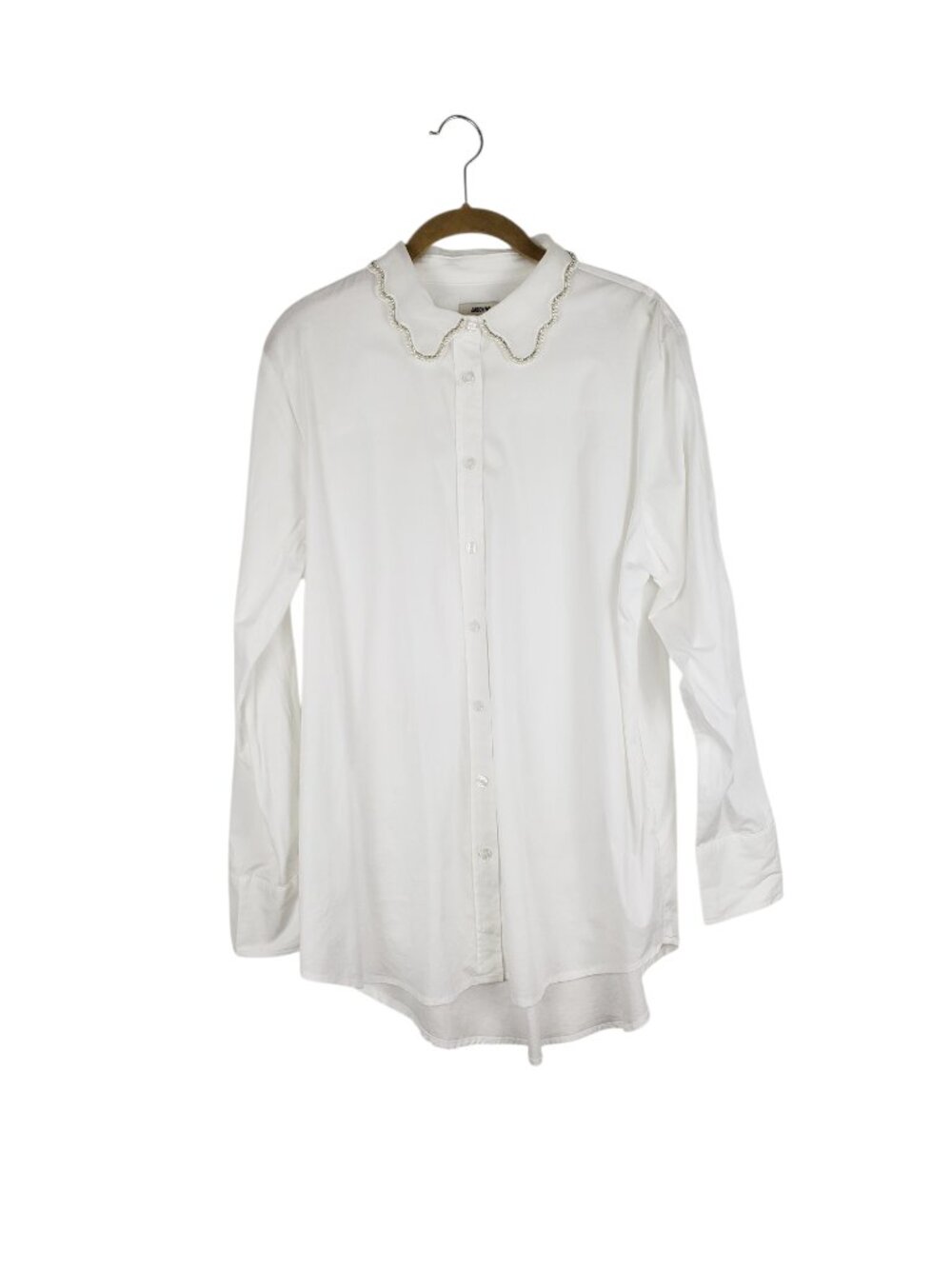 Jason Wu Scalloped Collar Long Sleeve Button Up Shirt Jeweled Womens Medium